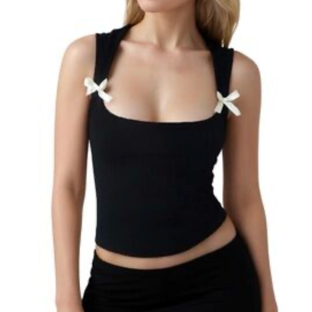 Tilly's Black Tank Top with White Bow Details